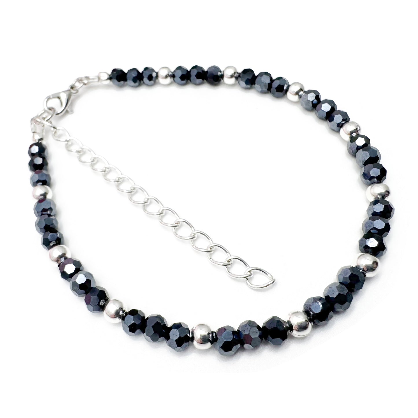 Plus Size Bracelet with Faceted Midnight Blue Glass Beads, Adjustable
