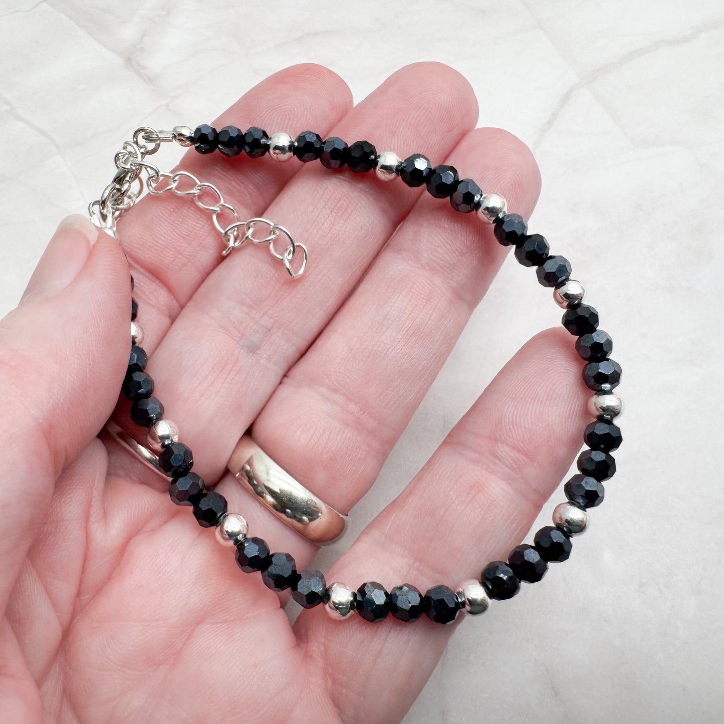 Plus Size Bracelet with Faceted Midnight Blue Glass Beads, Adjustable