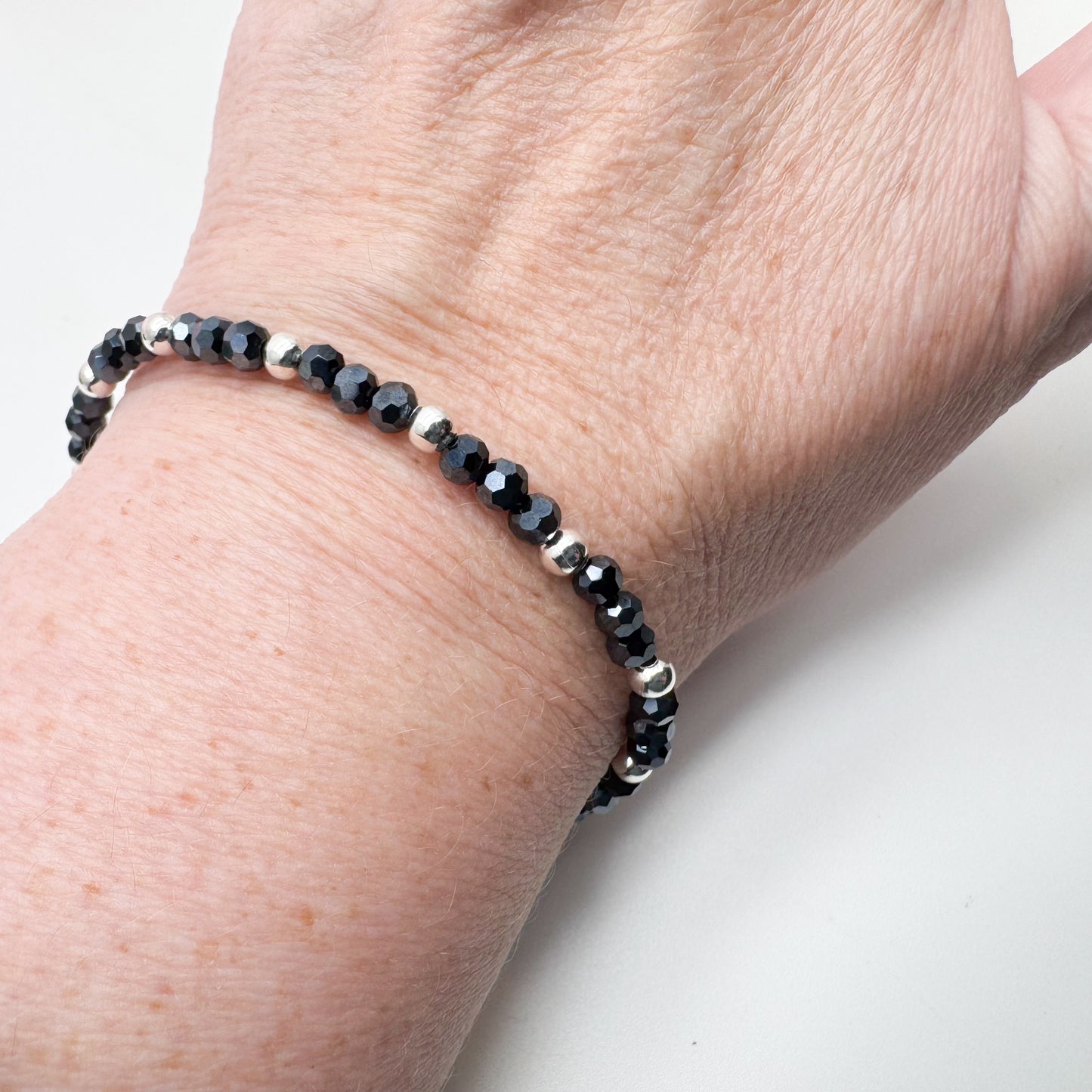 Plus Size Bracelet with Faceted Midnight Blue Glass Beads, Adjustable