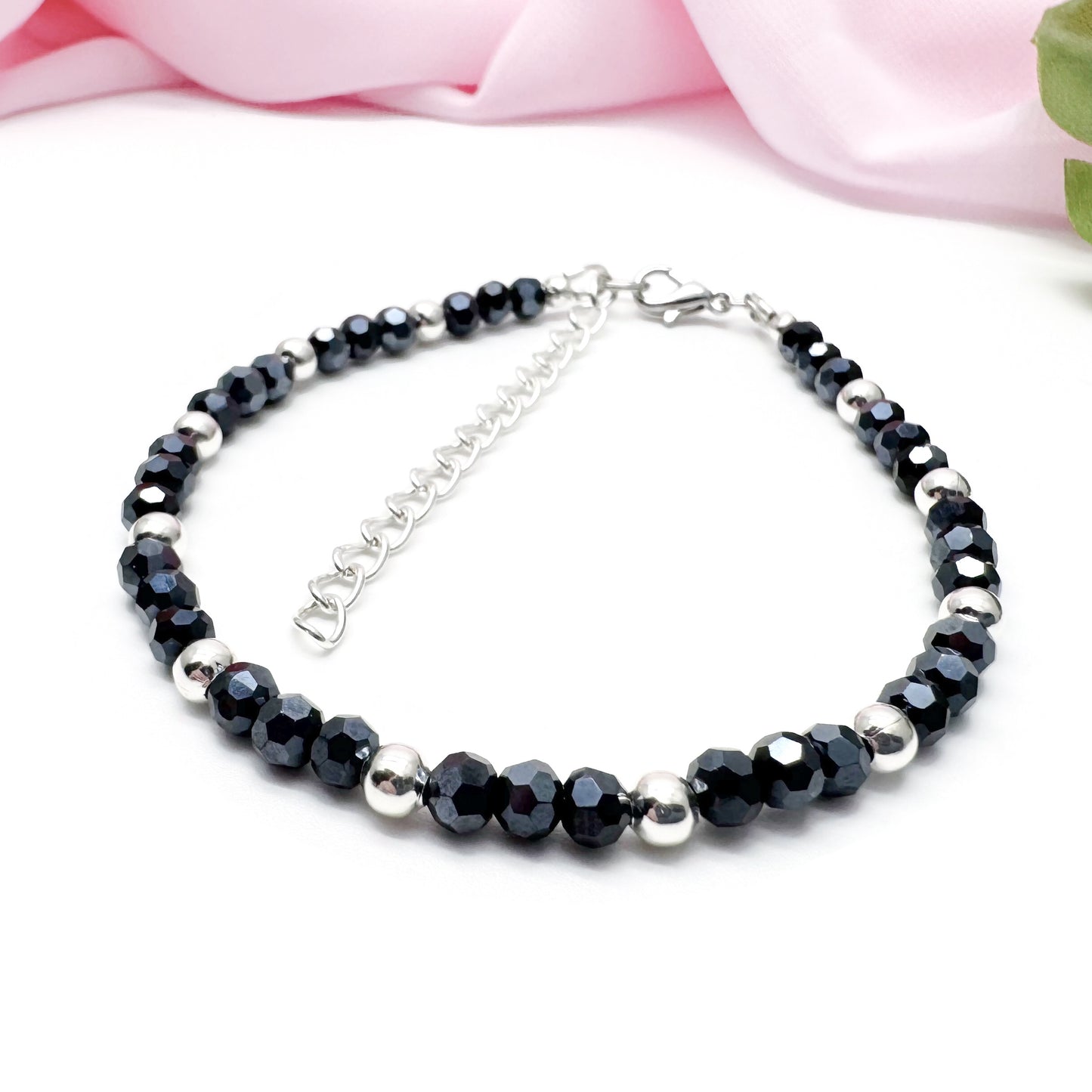 Plus Size Bracelet with Faceted Midnight Blue Glass Beads, Adjustable