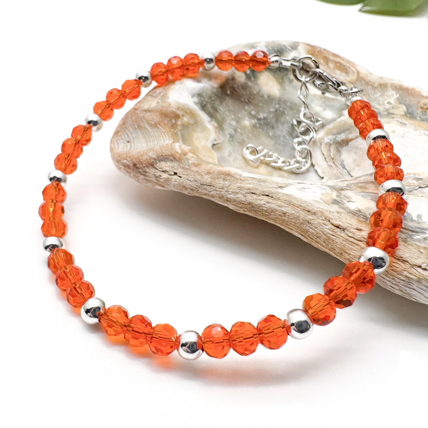 Orange Plus Size Bracelet with Faceted Glass Beads, Adjustable
