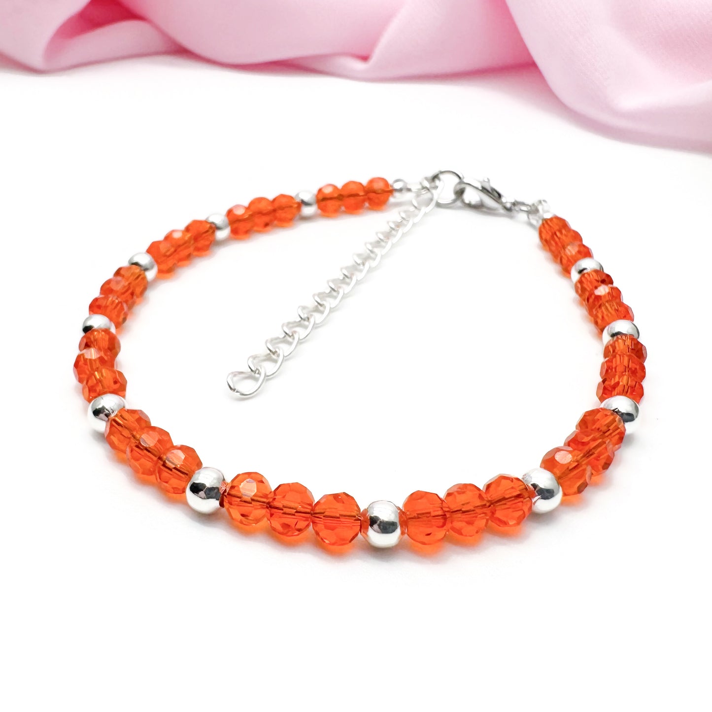 Orange Plus Size Bracelet with Faceted Glass Beads, Adjustable