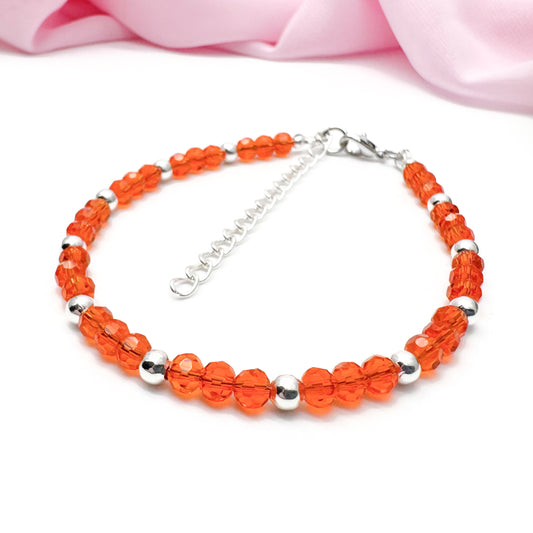 Orange Plus Size Bracelet with Faceted Glass Beads, Adjustable