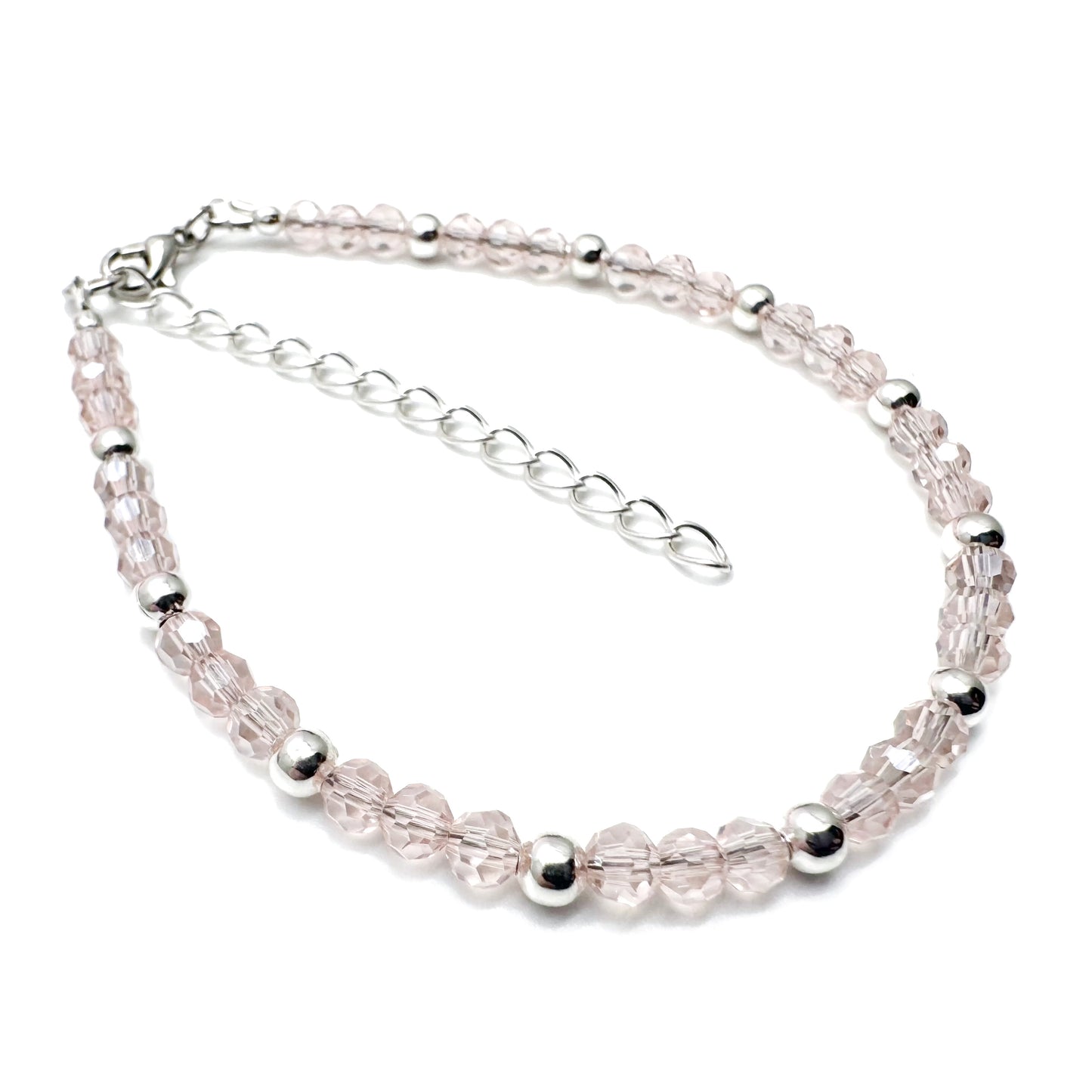 Plus Size Bracelet with Faceted Baby Pink Glass Beads, Adjustable