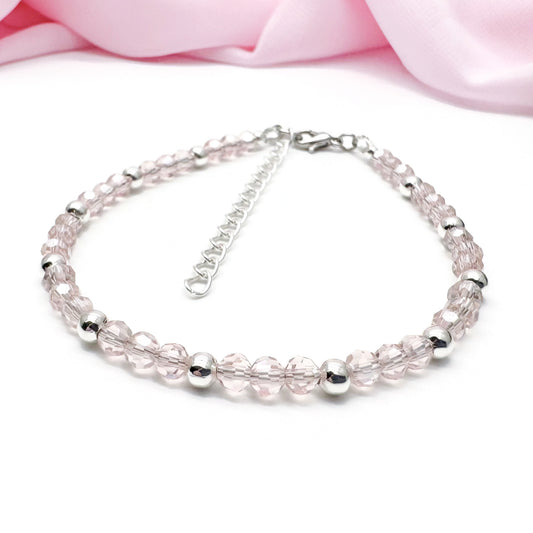 Plus Size Bracelet with Faceted Baby Pink Glass Beads, Adjustable