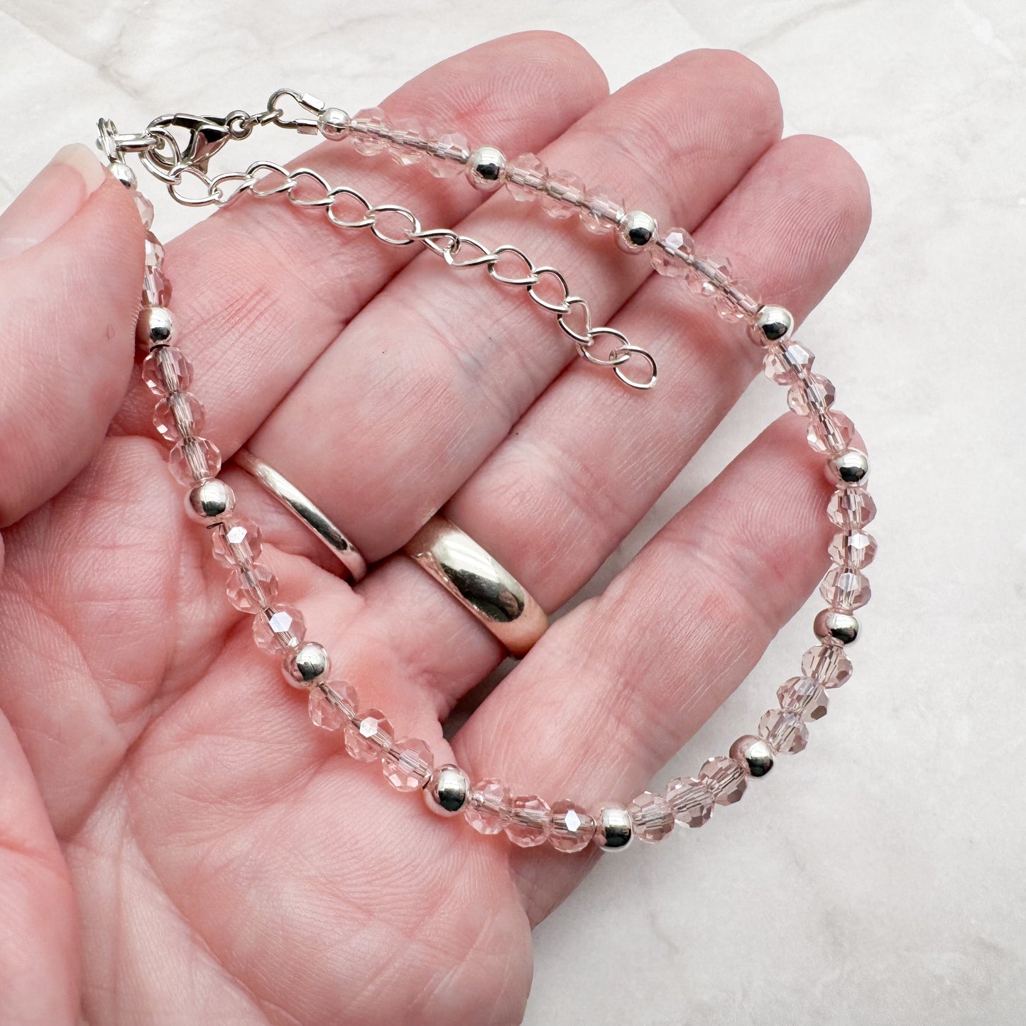 Plus Size Bracelet with Faceted Baby Pink Glass Beads, Adjustable