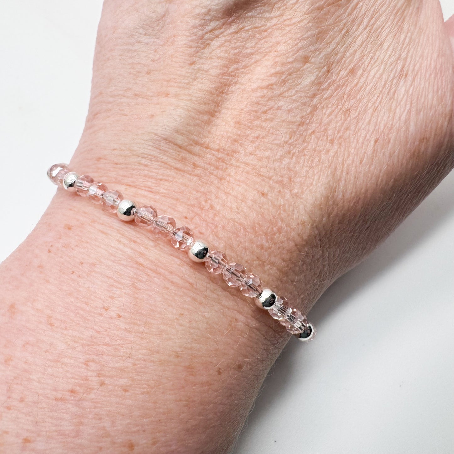 Plus Size Bracelet with Faceted Baby Pink Glass Beads, Adjustable