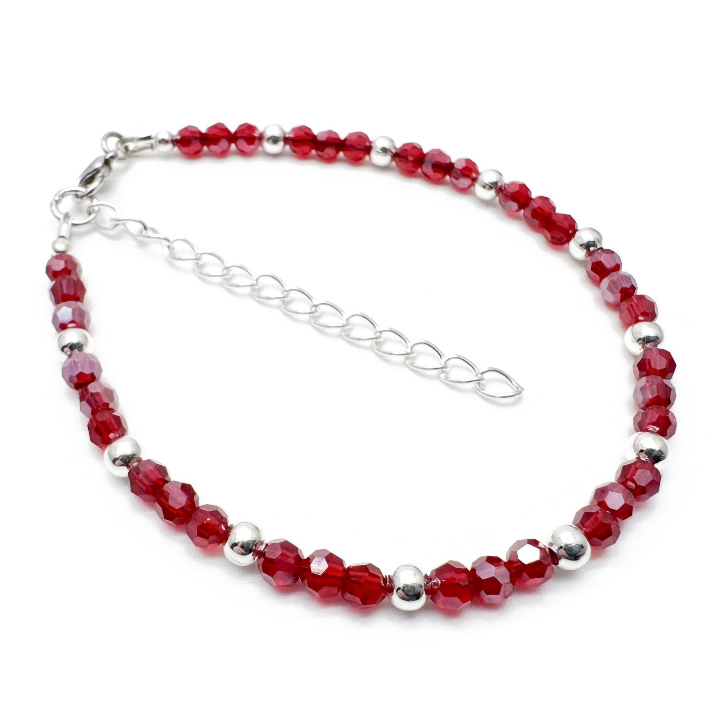 Red Plus Size Bracelet with Faceted Glass Beads, Adjustable
