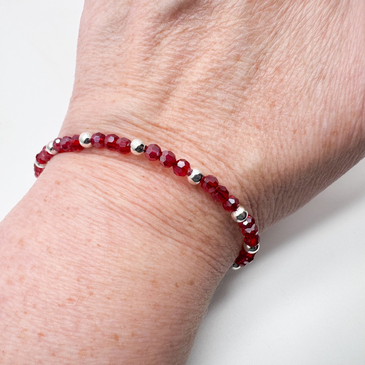 Red Plus Size Bracelet with Faceted Glass Beads, Adjustable