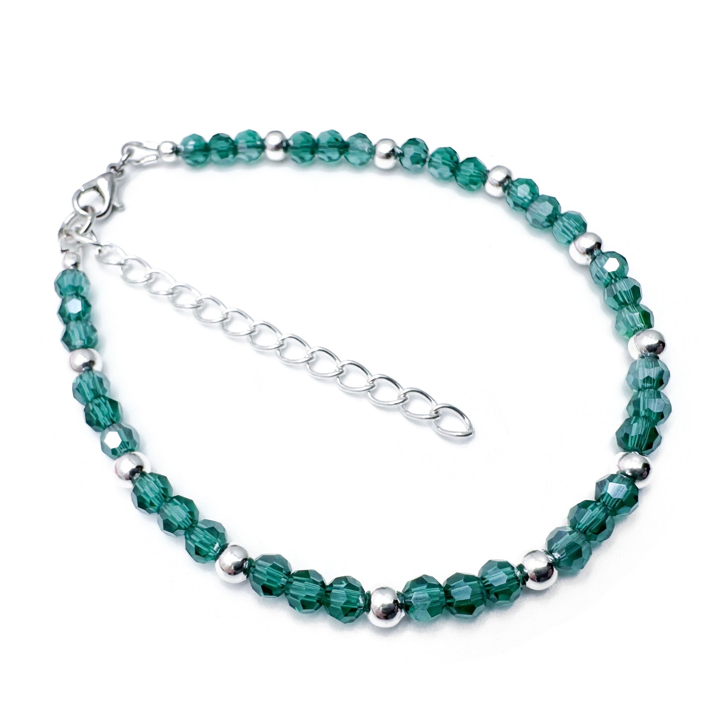 Sea Green Plus Size Bracelet with Faceted Glass Beads, Adjustable