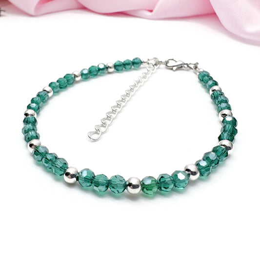 Sea Green Plus Size Bracelet with Faceted Glass Beads, Adjustable