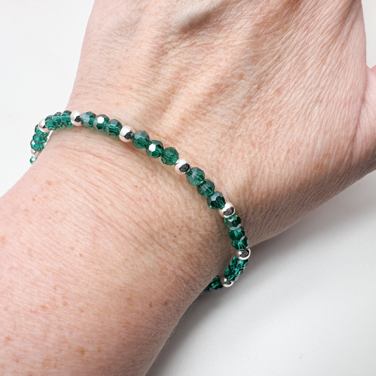 Sea Green Plus Size Bracelet with Faceted Glass Beads, Adjustable