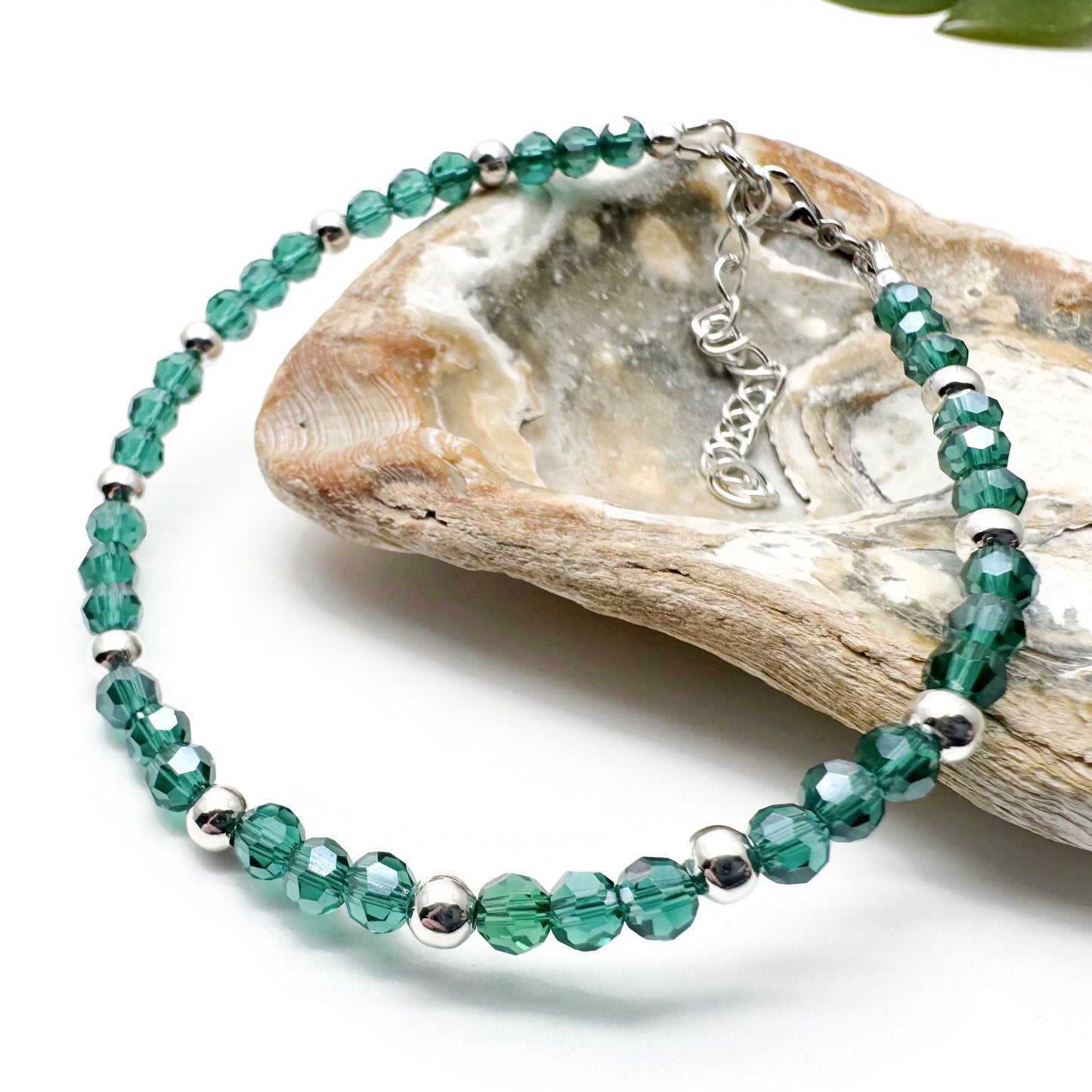 Sea Green Plus Size Bracelet with Faceted Glass Beads, Adjustable