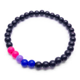 Bisexual Flag Colours and Black Acrylic Bead Bracelet