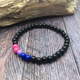 Bisexual Flag Colours and Black Acrylic Bead Bracelet