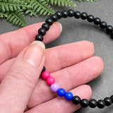 Bisexual Flag Colours and Black Acrylic Bead Bracelet