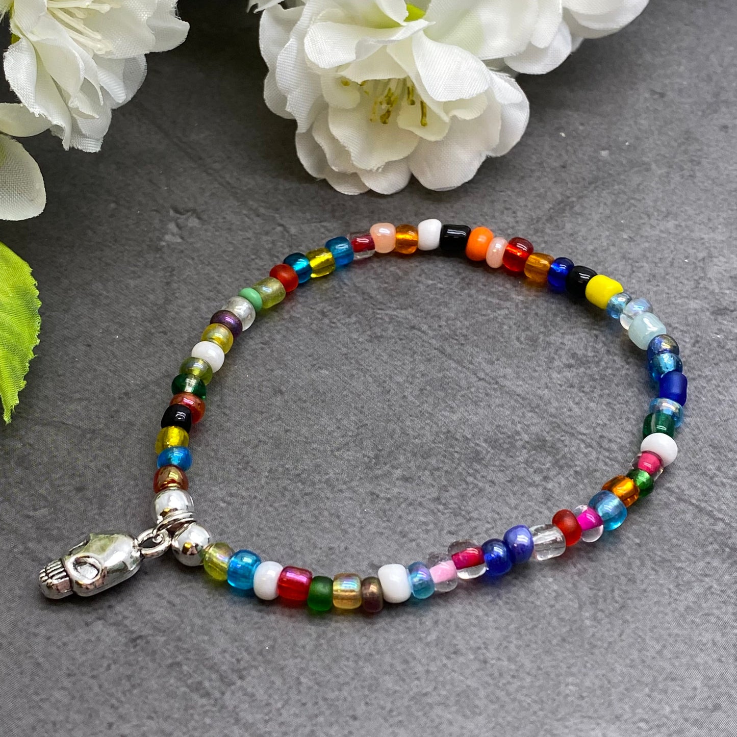 Skull Charm Bead Bracelet - Colour Choice TT