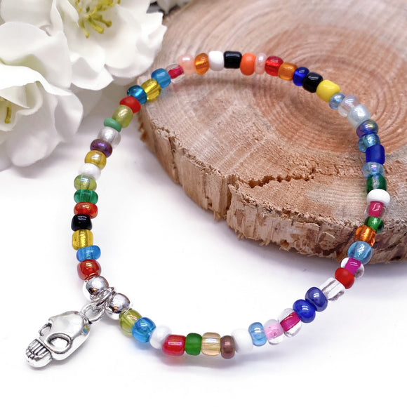 Skull Charm Bead Bracelet - Colour Choice