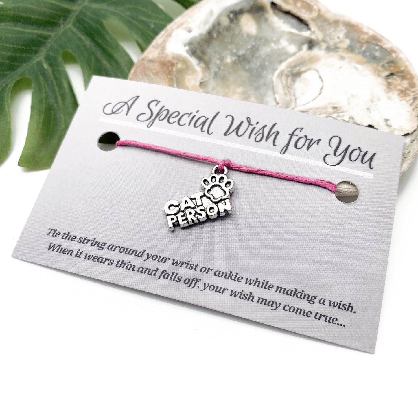 Cat Person Charm Hemp Wish Bracelet - Colour Choice