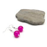 Crackle Glass Bead Earrings, Hot Pink Round Beads