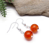 Crackle Glass Bead Earrings, Bright Orange Round Beads