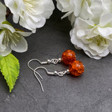 Crackle Glass Bead Earrings, Bright Orange Round Beads