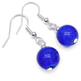 Crackle Glass Bead Earrings, Royal Blue Round Beads