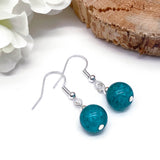 Crackle Glass Bead Earrings, Sea Green Round Beads