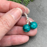 Crackle Glass Bead Earrings, Sea Green Round Beads