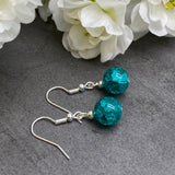 Crackle Glass Bead Earrings, Sea Green Round Beads