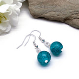 Crackle Glass Bead Earrings, Sea Green Round Beads