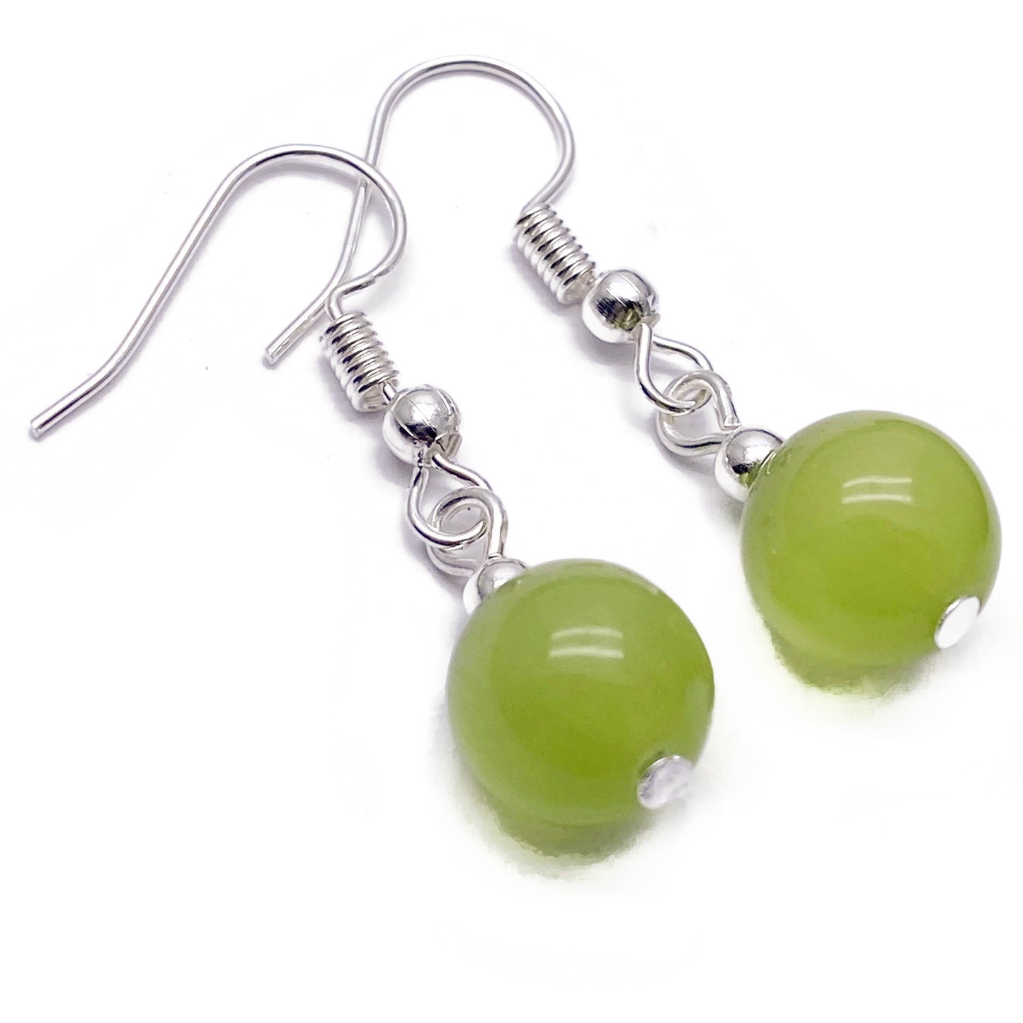 Cat's Eye Bead Earrings, Lime Green Round Beads