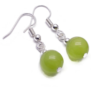 Cat's Eye Bead Earrings, Lime Green Round Beads