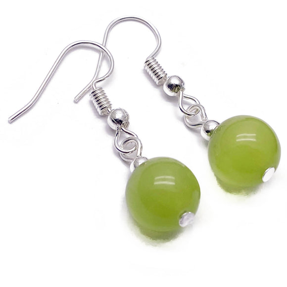 Cat's Eye Bead Earrings, Lime Green Round Beads