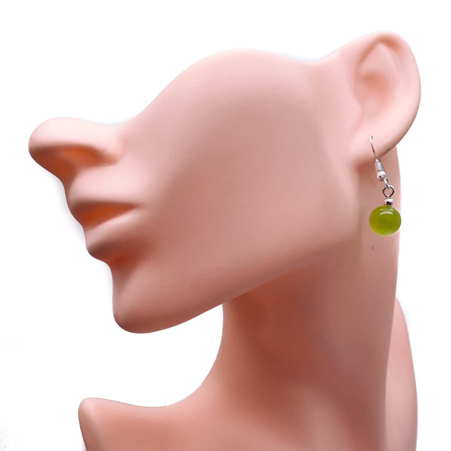 Cat's Eye Bead Earrings, Lime Green Round Beads