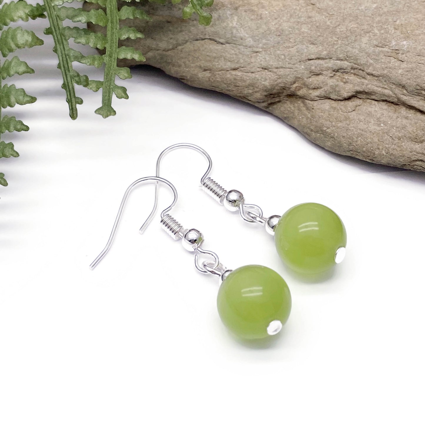 Cat's Eye Bead Earrings, Lime Green Round Beads