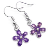 Purple Flower Silver Plated Charm Earrings