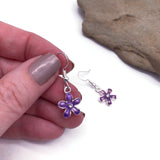 Purple Flower Silver Plated Charm Earrings