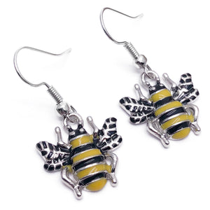 Bumble Bee Earrings, Yellow and Black Enamel Charms