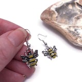 Bumble Bee Earrings, Yellow and Black Enamel Charms