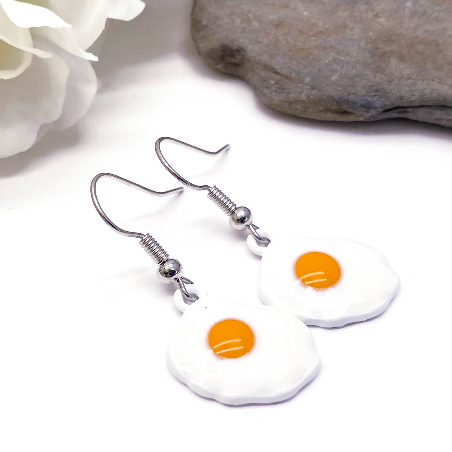 Fried Eggs Charm Earrings, Fun Food Charms