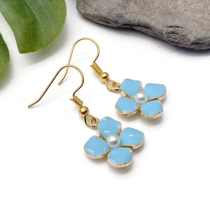 Sky Blue Flower Gold Plated Charm Earrings