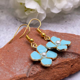 Sky Blue Flower Gold Plated Charm Earrings