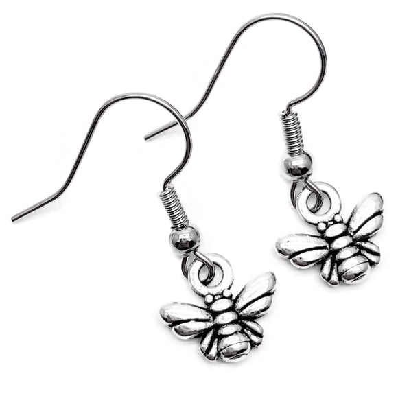 Tiny Bumble Bee Earrings, Silver Plated Charms