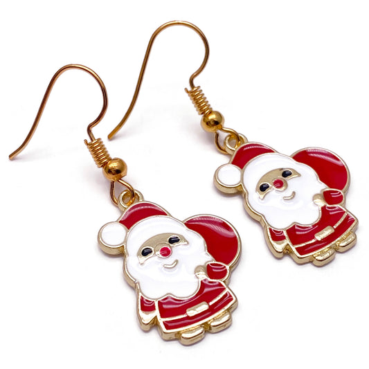 Father Christmas Earrings, Red and White Enamel Charms