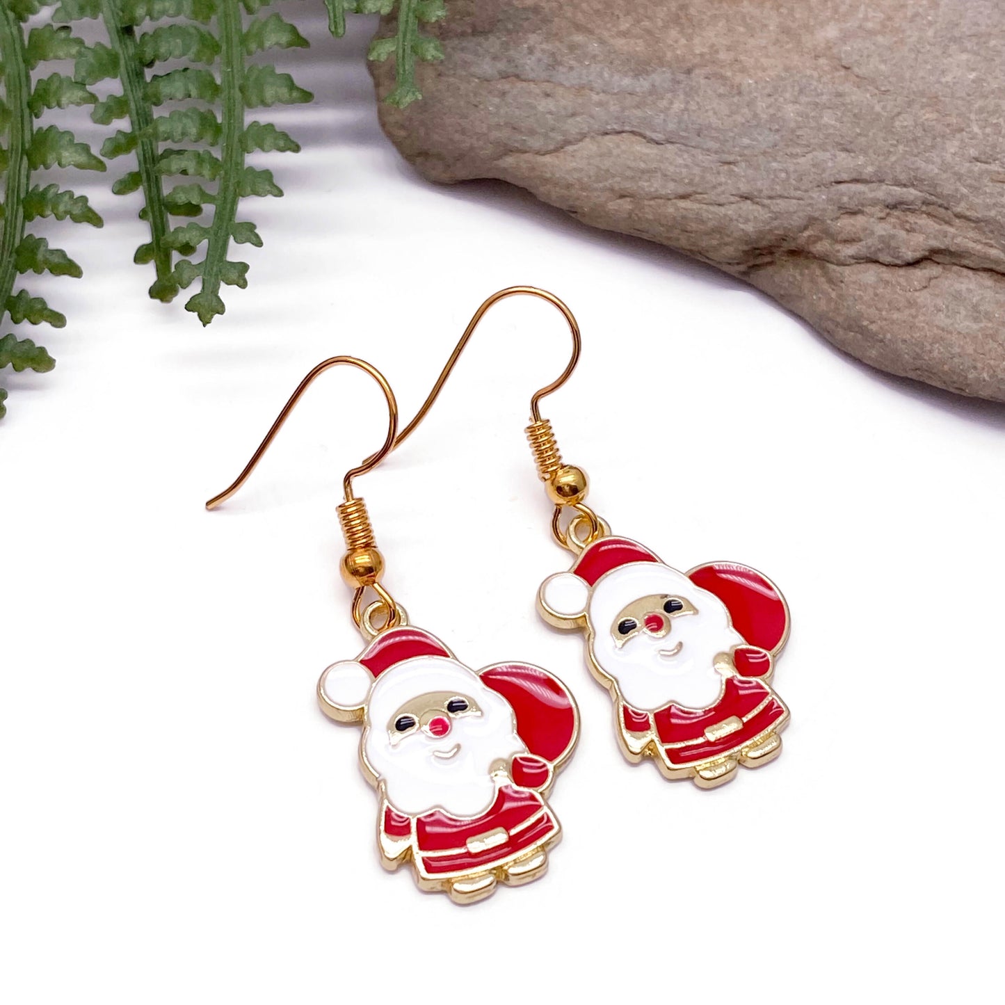 Father Christmas Earrings, Red and White Enamel Charms