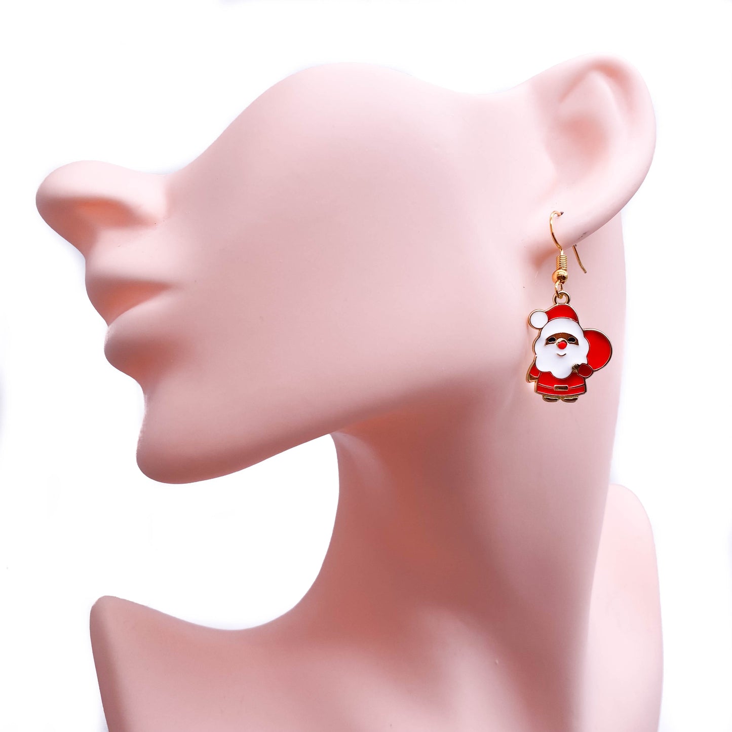 Father Christmas Earrings, Red and White Enamel Charms