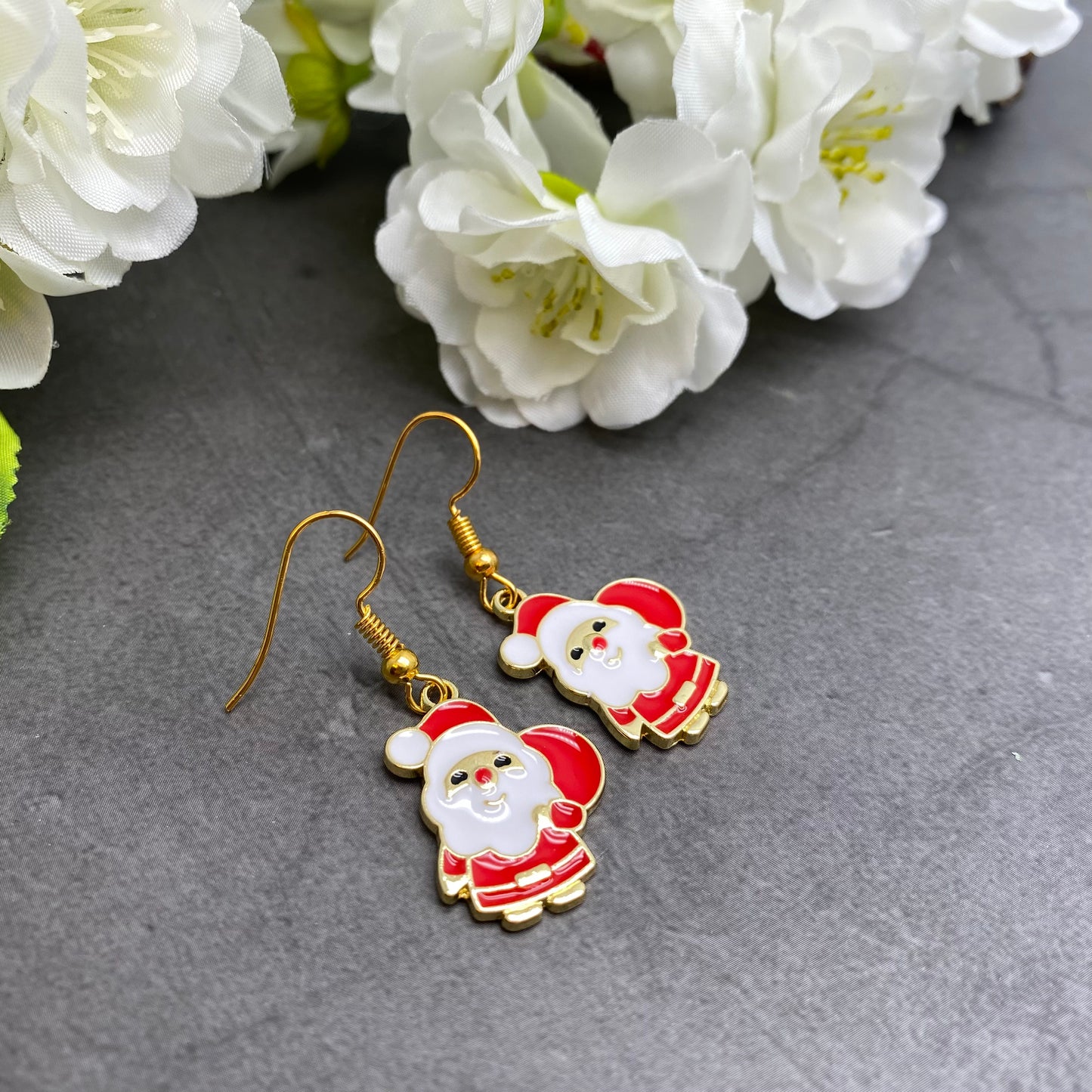 Father Christmas Earrings, Red and White Enamel Charms