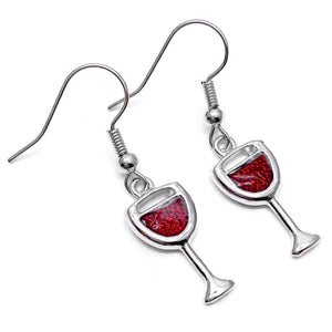 Wine Glass Red Enamel Charm Earrings