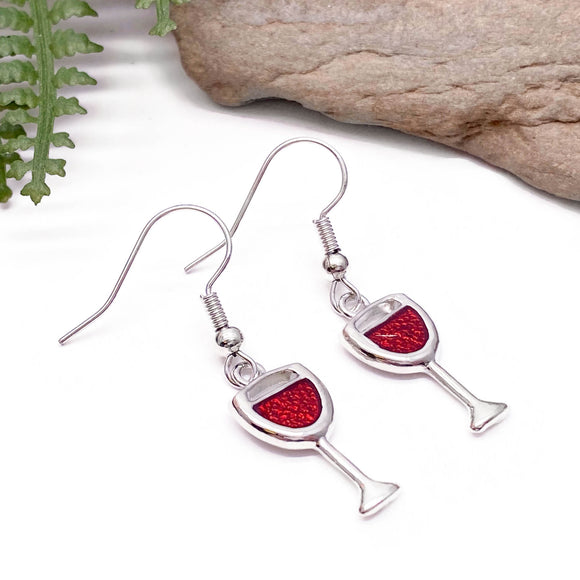 Wine Glass Red Enamel Charm Earrings